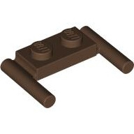 Lego destička 1x2 se dvěma kolíky (tyčkami) z boku, hnědá (383925, 4163924, 4256370)